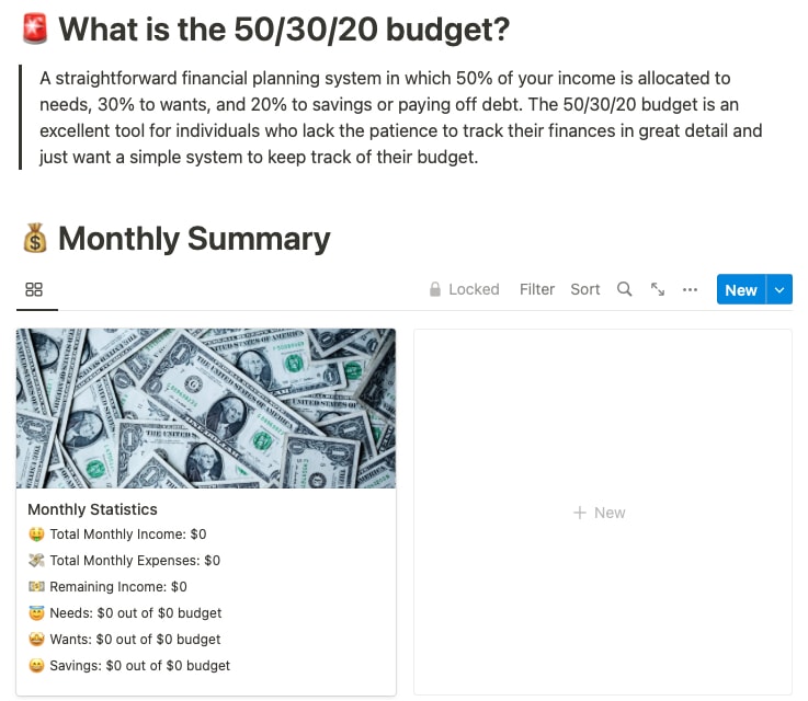 50 30 20 Budget Tracker main page