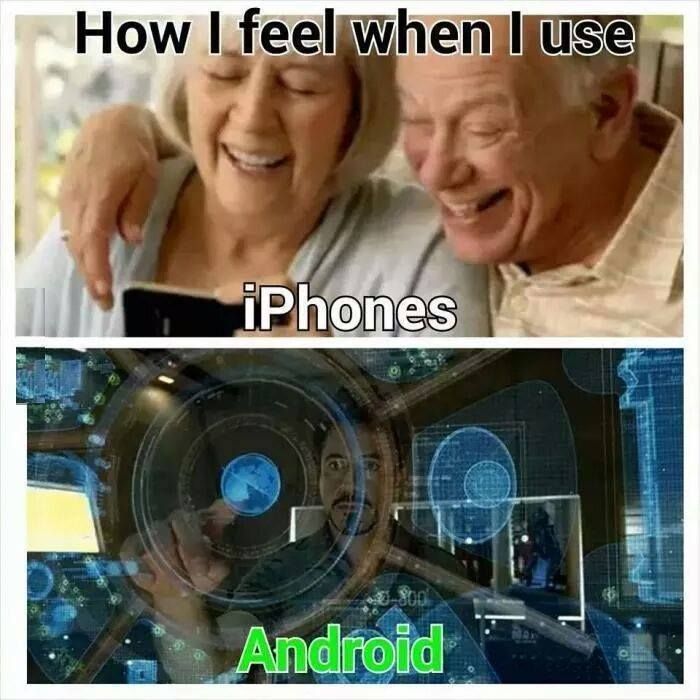 Meme highlighting the difference between using an iPhone and Android.