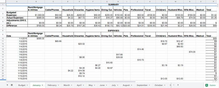 Haverland template showing financial summary.