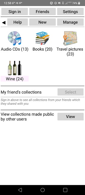 My Collections categories on Android