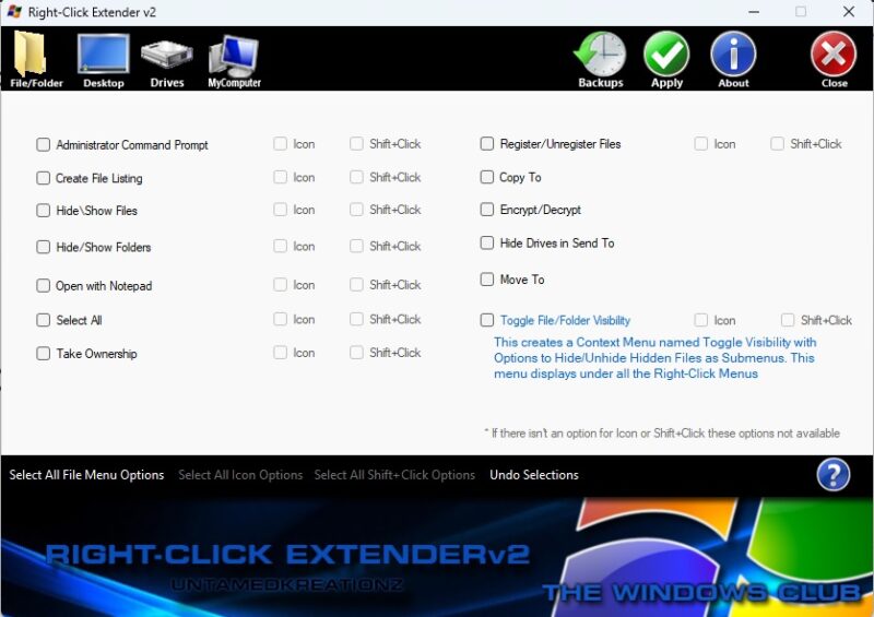 Right Click Extender options