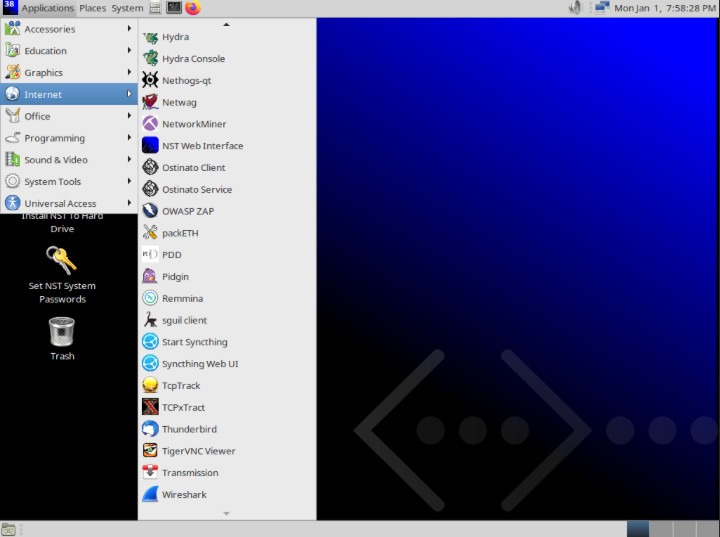 A screenshot of the Network Security Toolkit desktop.