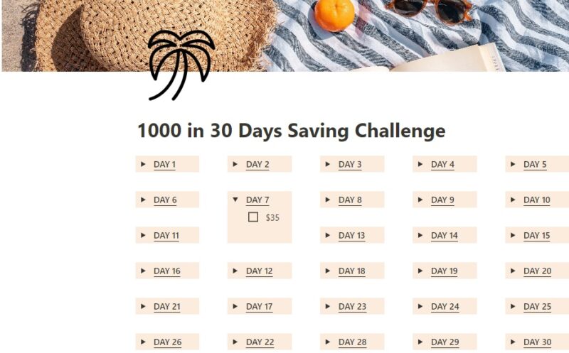 30 Day Challenge template with Day 7 expanded.