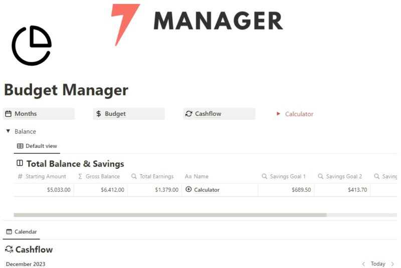 Budget Manager template main page