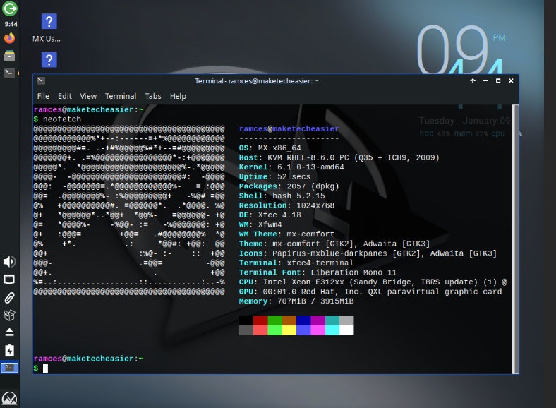 A screenshot showing an example MX Linux desktop.