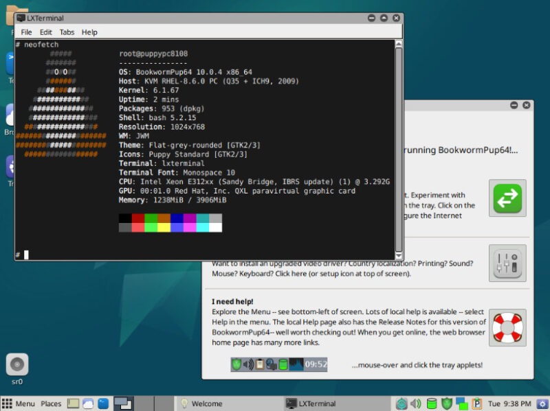 A screenshot showing an example Puppy Linux desktop.