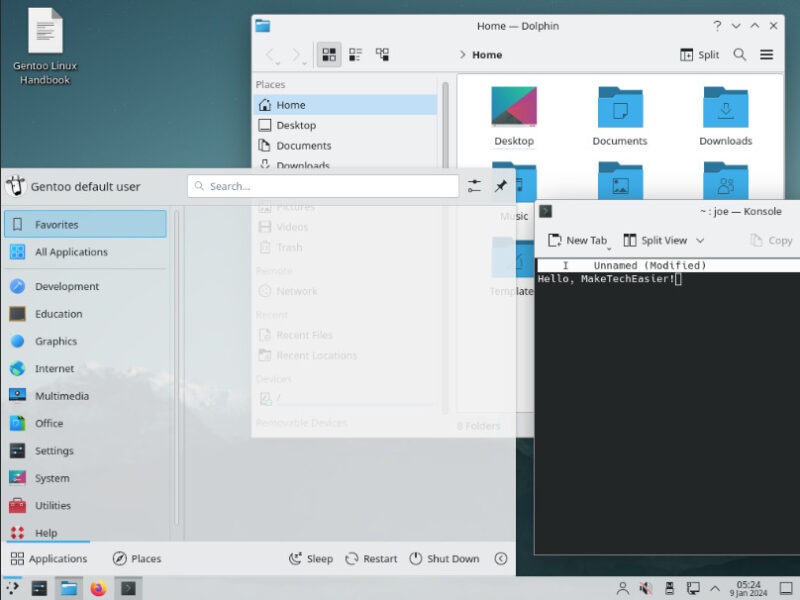 A screenshot showing an example desktop in Gentoo Linux.