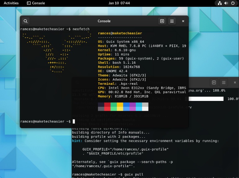 A screenshot showing an example desktop in GNU Guix.