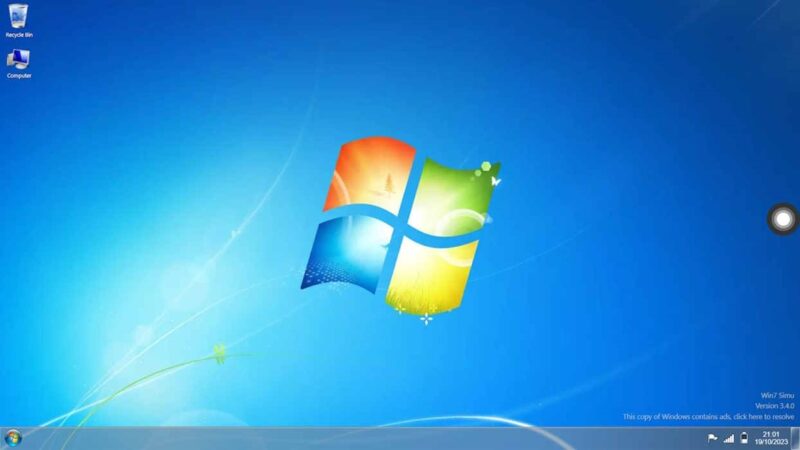 Windows 7 desktop view in a web browser emulator.