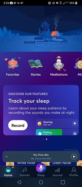 BetterSleep's home screen featuring sleep tracking