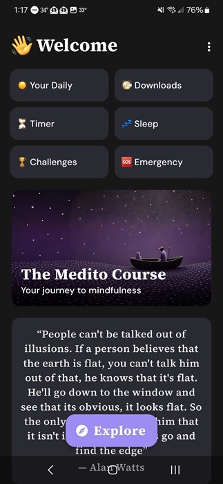 Exploring Medito's homepage for sleep meditation and much more