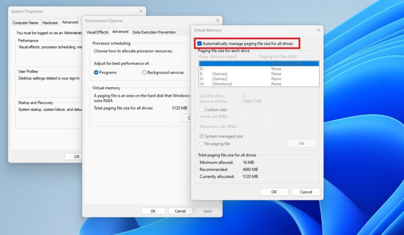 Change Pagefile Size And Location Windows System Virtual Memory
