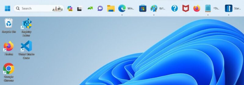 Taskbar located at the top with large icons view. 