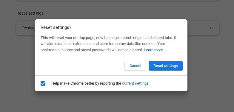 Chromebook Chrome Reset Confirm