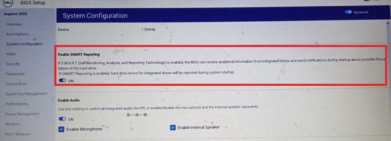 Enabling SMART reporting in Windows BIOS settings