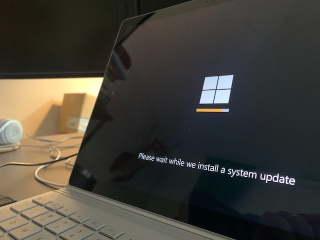 Laptop screen showing Windows update