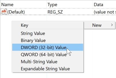Create a new DWORD value in registry editor.