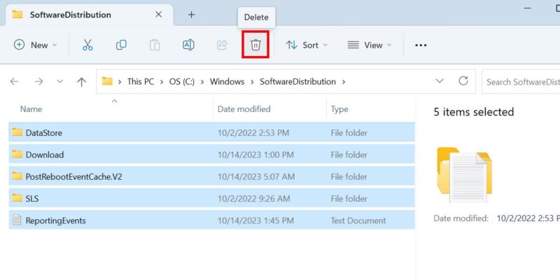 Deleting cache from the SystemDistribution folder in Windows