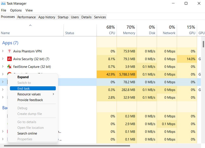 Closing Office processes in Task Manager.