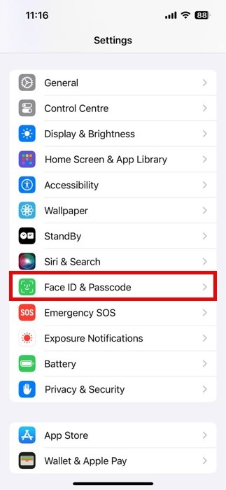 Face Id And Passcode Settings Option