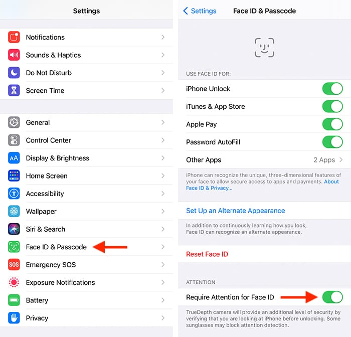Face Id Iphone Turning Off Require Attention Feature