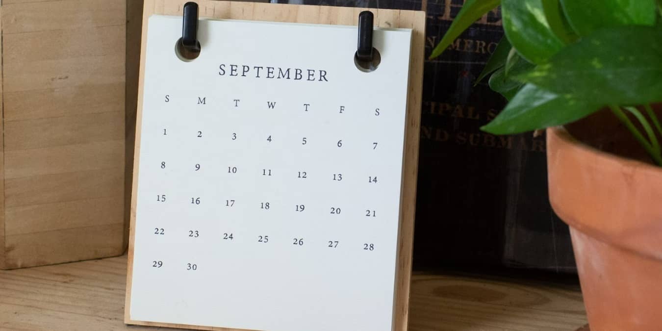 A desk calendar showing September.