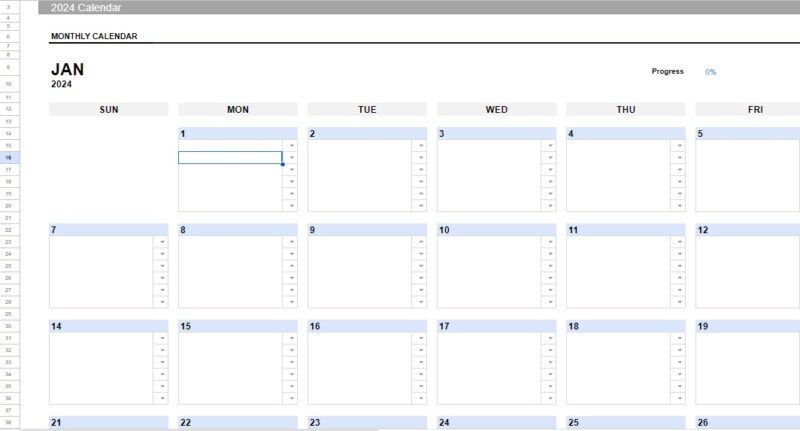 2024 Calendar from YouExec, showcasing how it's one of the best Google Sheets calendar templates.