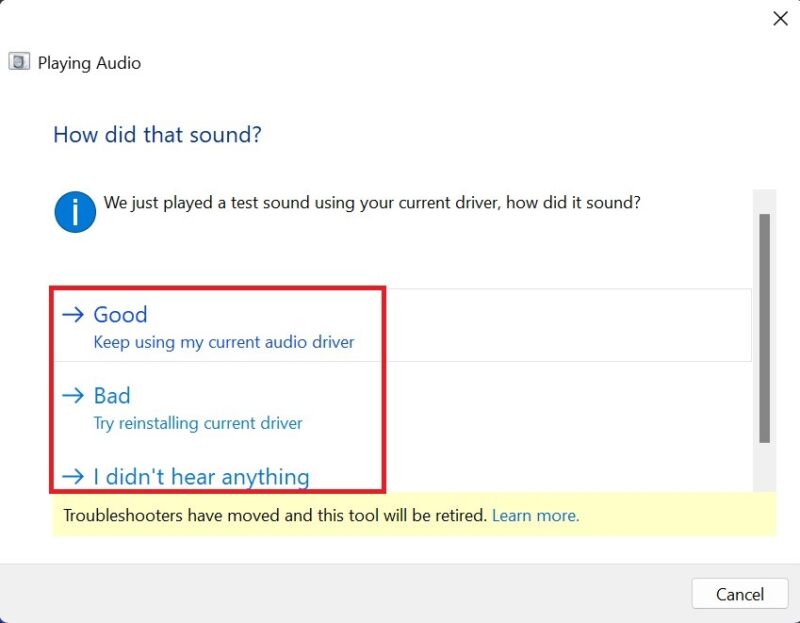 Select the option how the sound was heard.
