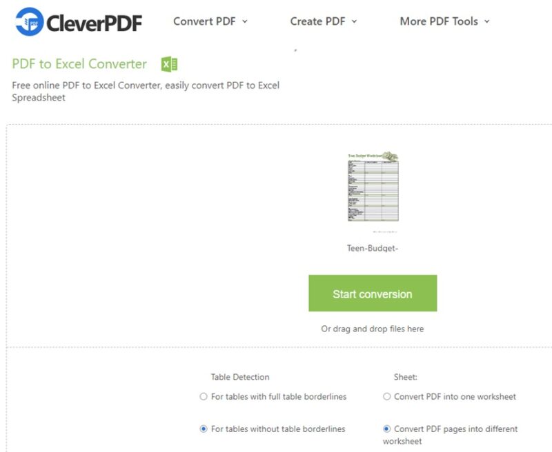 Converting a file using CleverPDF.