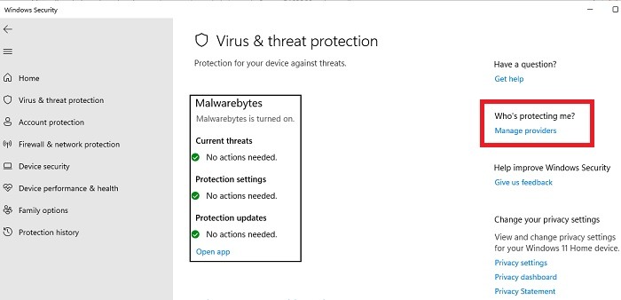 Check which virus protection is currently enabled.