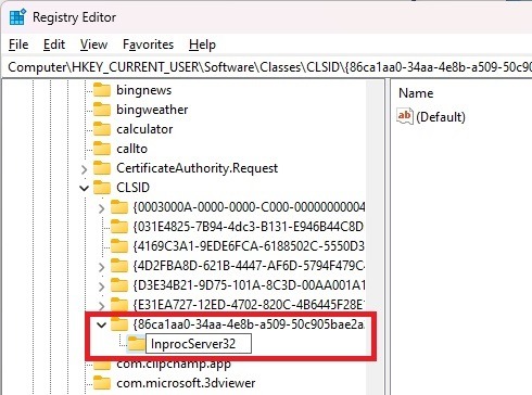 Creating a second key in the Windows registry.