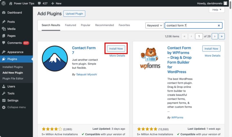 Install Contact Form 7 Plugin In WordPress Button Highlighted