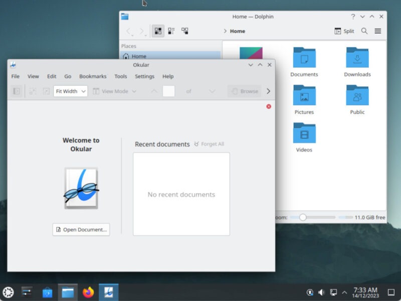 A screenshot showing the KDE desktop running with additional applications.