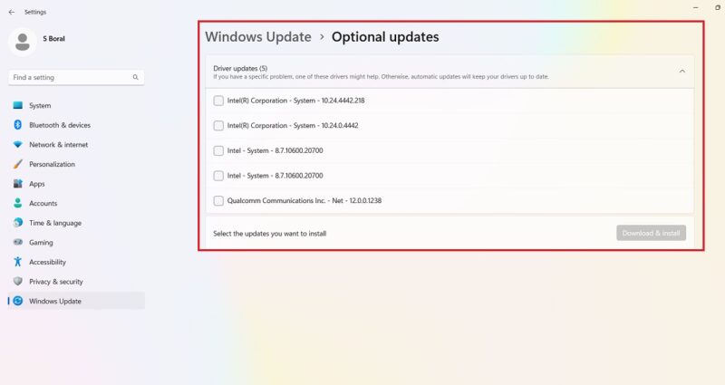 Installing optional updates in Windows 11 for December 2023.