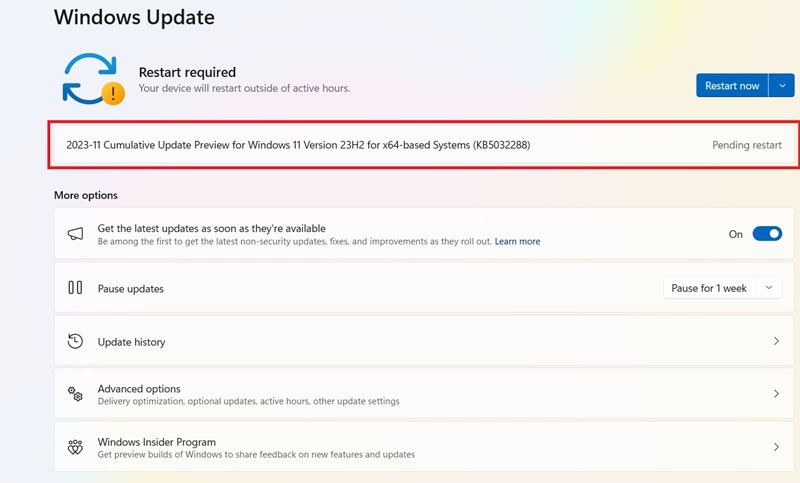 KB5032288 update in Windows 11 for December 4, 2023.