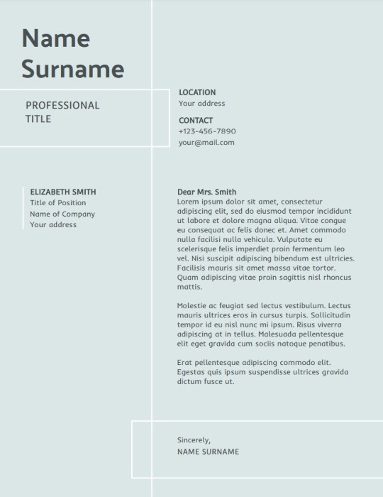 Linear Blue Cover Letter Template