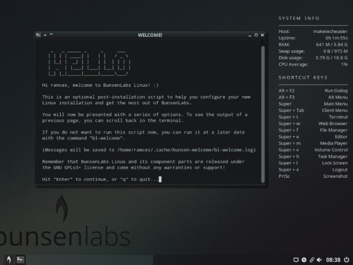 A screenshot of the default BunsenLabs Linux desktop.