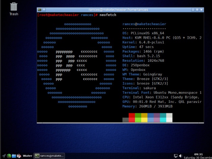 A screenshot of the default PCLinuxOS desktop.