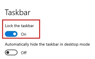 Setting the value of Lock the taskbar to On.