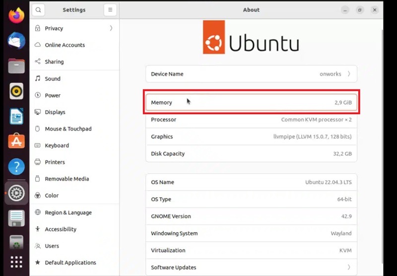 Knowing Ubuntu's memory from "About" in "Settings."