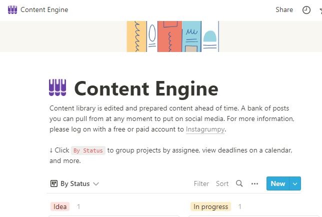 Organizing content with Content Engine, one of the best free Notion templates.