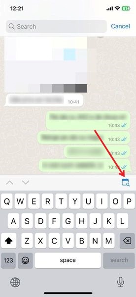 Tapping on calendar icon in chat in WhatsApp for iOS.