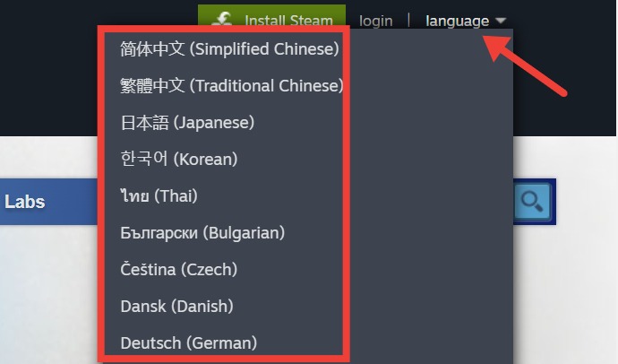 Select a language in Steam from the top right corner.