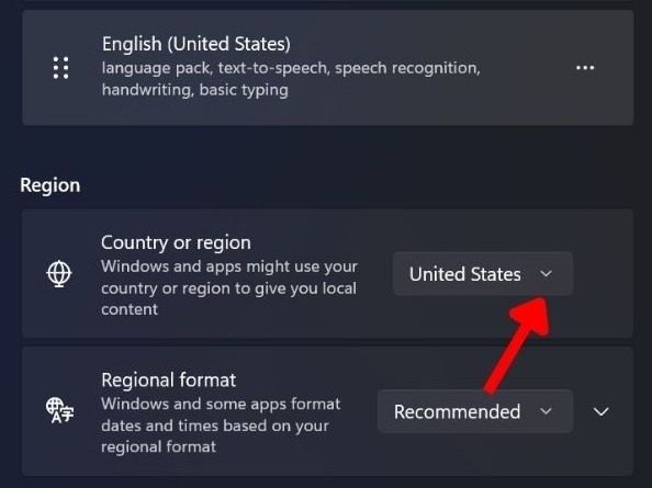 Selecting the accurate country or region.