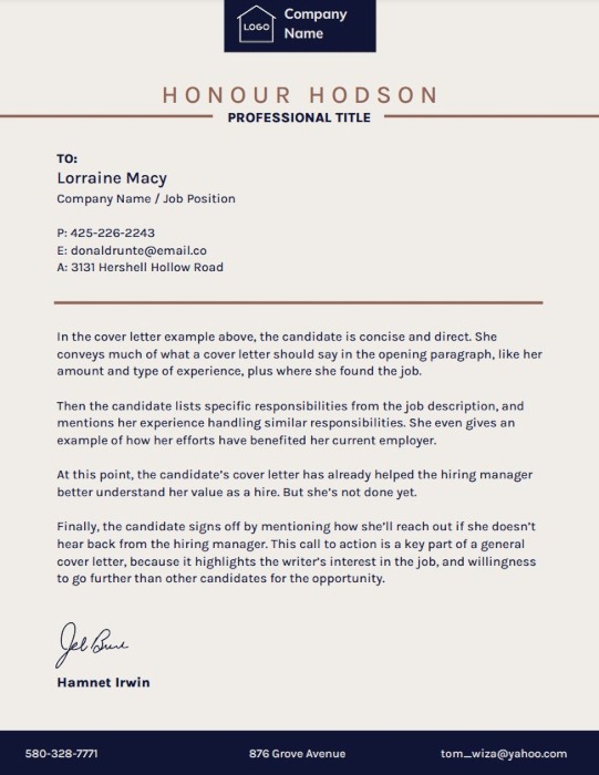 Simple Beige Cover Letter Template