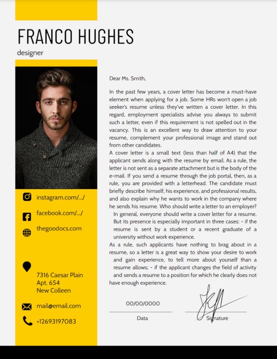 Simple Yellow Cover Letter Template