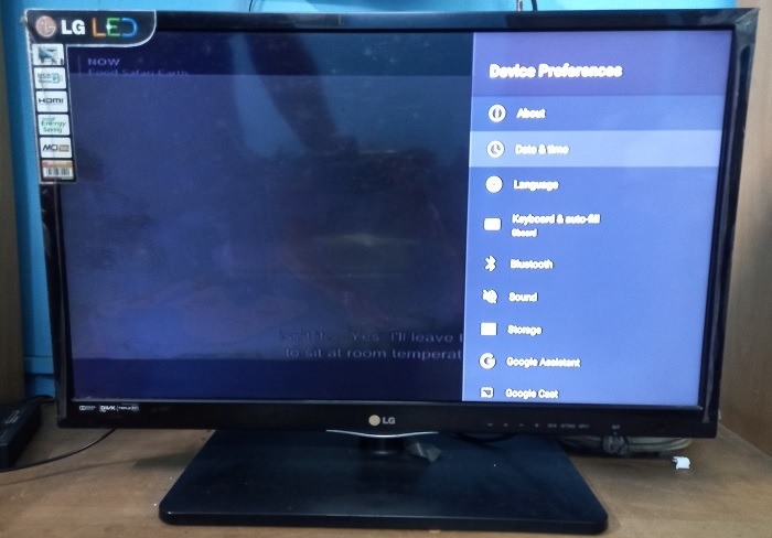 Selecting "Date & Time" under an Android TV's "Device Preferences" option. 
