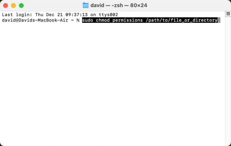 Terminal Window Showing The Chmod Command