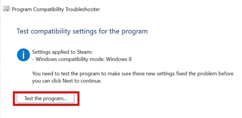 Test compatibility settings view for program.