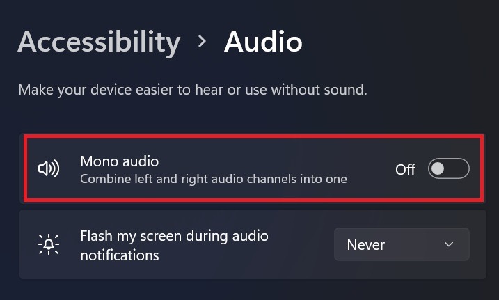 Turning off Mono Audio from the Audio section.